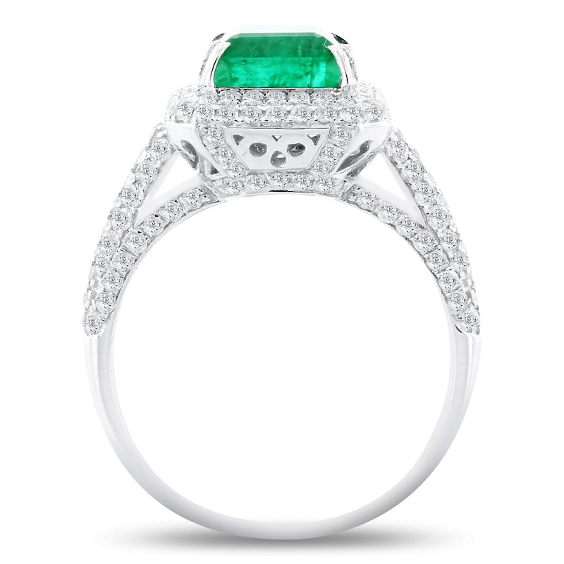 Auriya 18k White Gold 2ct Princess-Cut Emerald and 1ct TDW Diamond Halo Engagement Ring