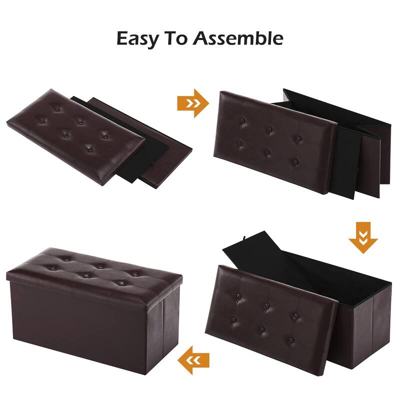 Folding Storage Ottoman Bench, Faux Leather Footrest Couch for Living Room, 30 inch Storage Bench with Padded Seat