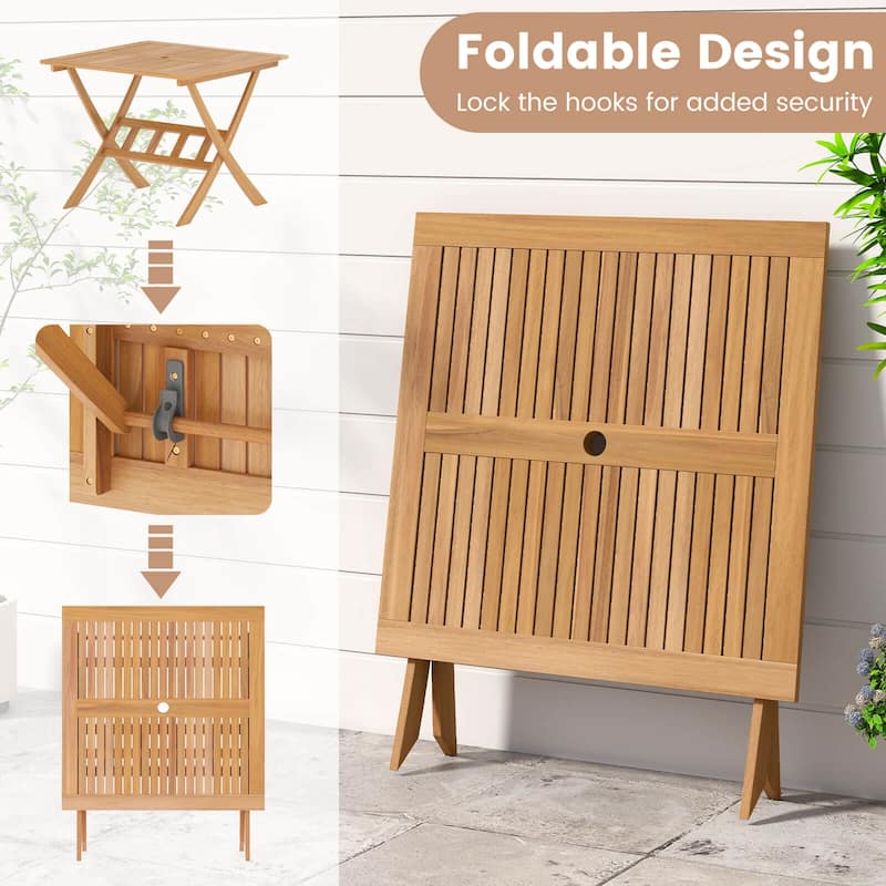 Costway Acacia Wood Folding Table 36” Patio Dining Table with Slatted - Natural - See Details