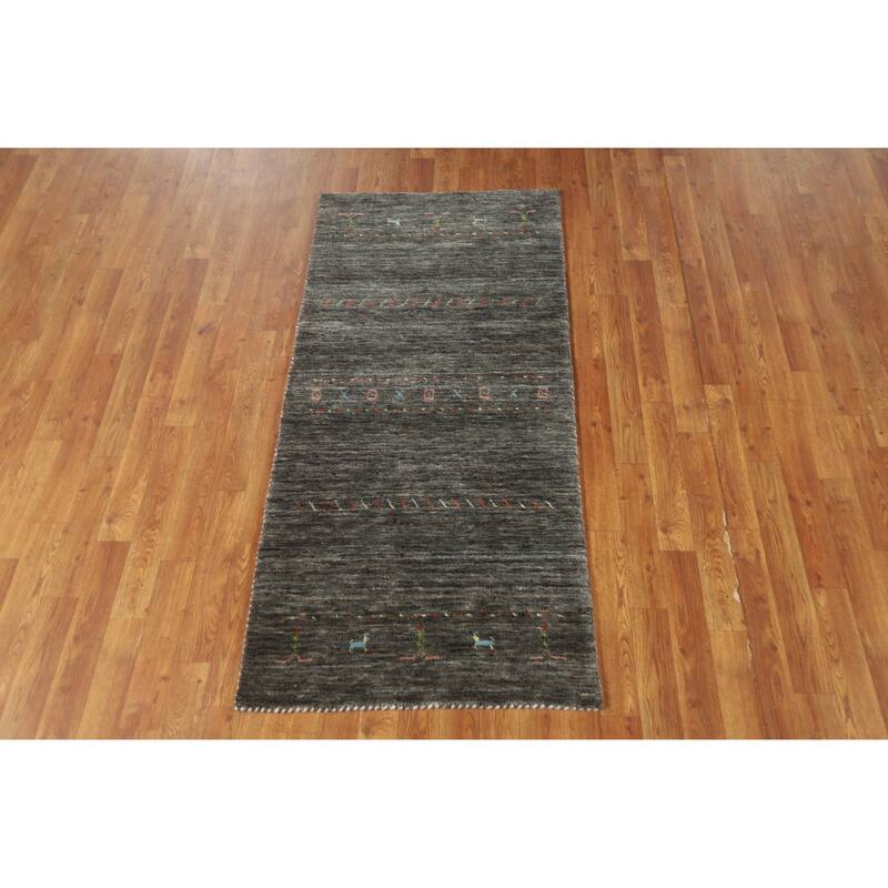 Gabbeh Indian Rug Hand-Knotted Grey Foyer Wool Carpet - 2'6" x 5'7"