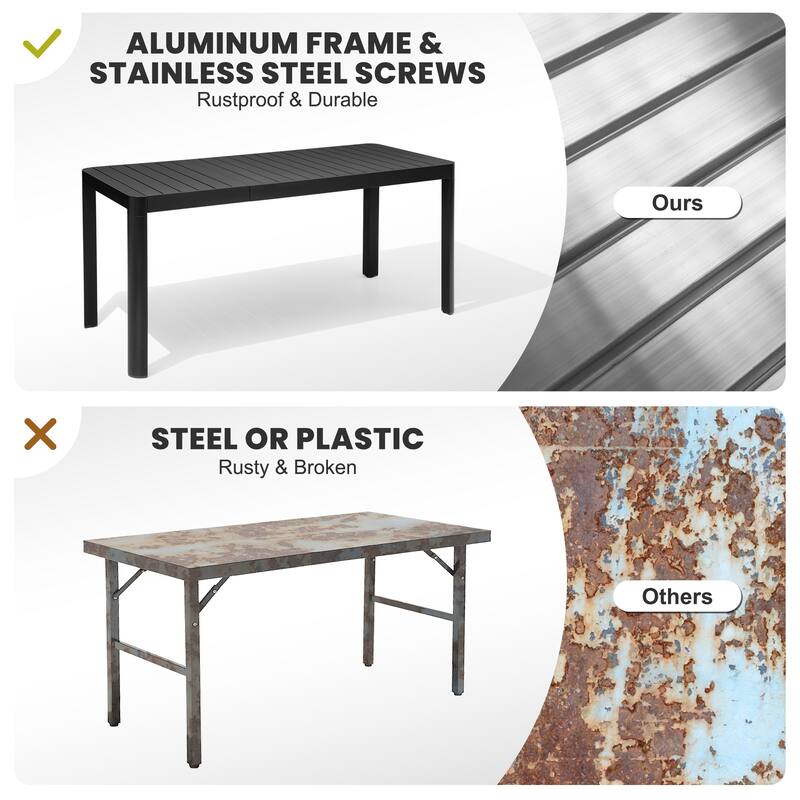 7-Piece Outdoor Patio Dining Set Expandable Rectangular Aluminum Dining Table Folding Chairs