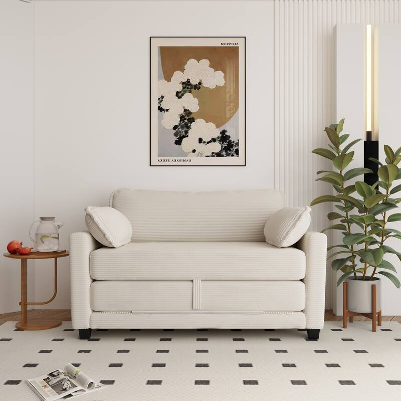 2-in-1 Convertible Corduroy Sofa Bed with Storage, High-Rebound Sponge & Solid Wood Frame