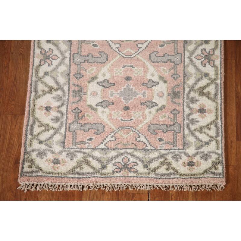 Pink Oushak Indian Runner Rug Handmade Wool Carpet - 2'7"x 9'11"