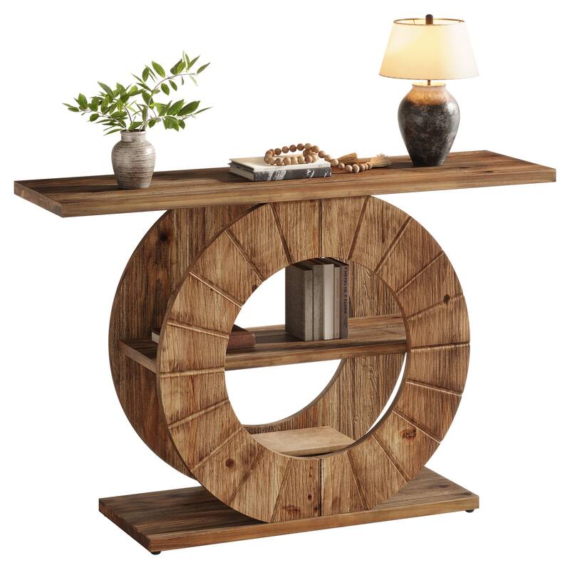 Solid Wood Console Table with Storage, Sofa Table with 3-Tier Shelves for Living Room, Hallway, Foyer