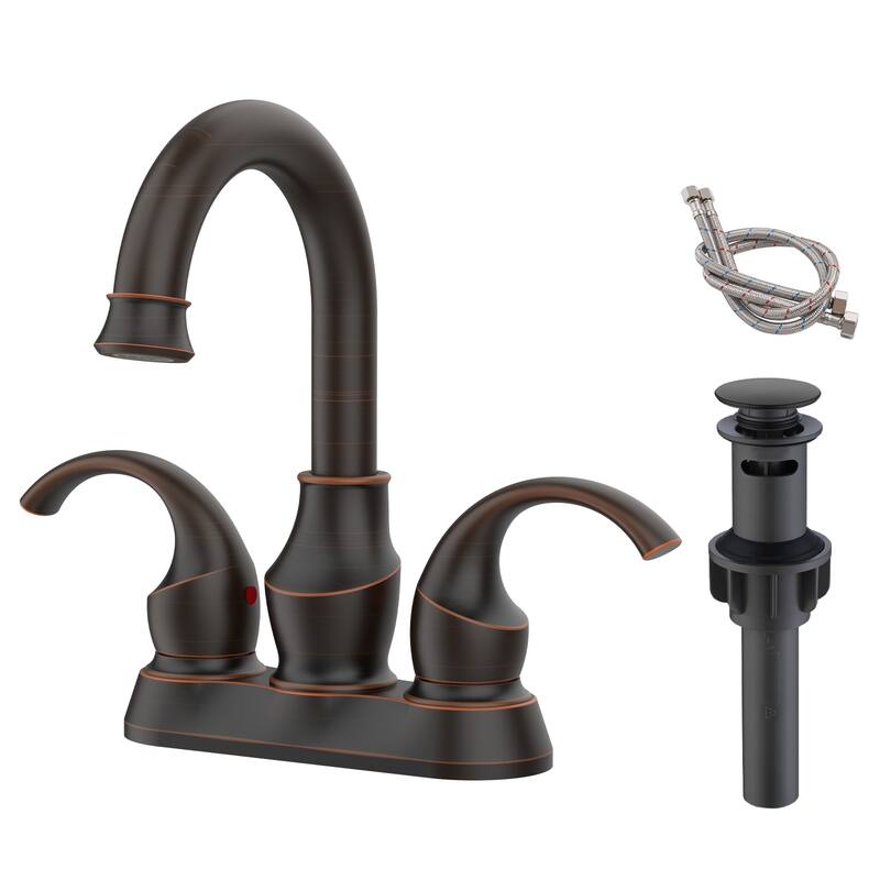 Modern 2 Handle 360 Degree Swivel Bathroom Vanity Sink Faucet with Pop Up Drain and Water Supply Hose, Aerator, Water Saving