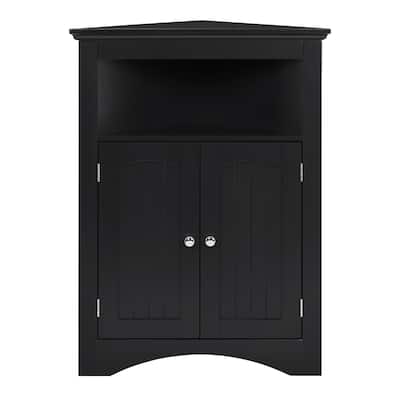 Black Wood 32.3 in.H Storage Corner Cabinet with Shelves and Storage