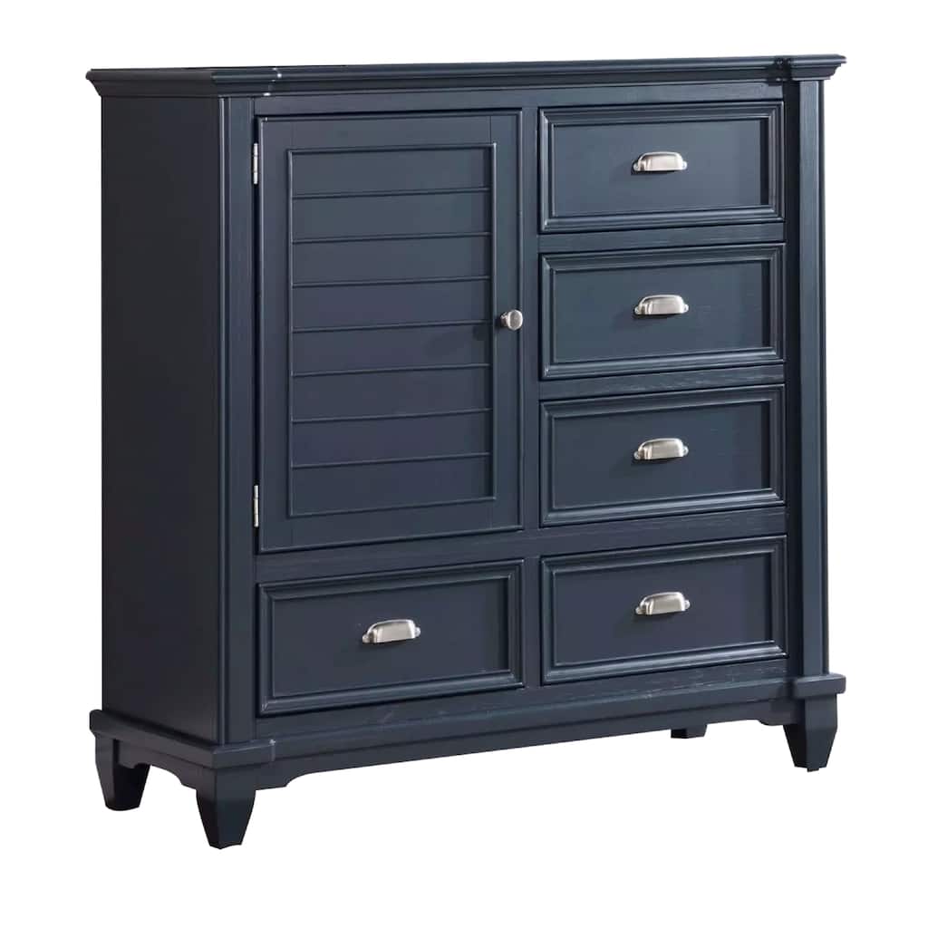 Zeny Bedroom Armoire, 48 Inch, 5 Drawers w 1 Cabinet, Slate Blue Solid Wood