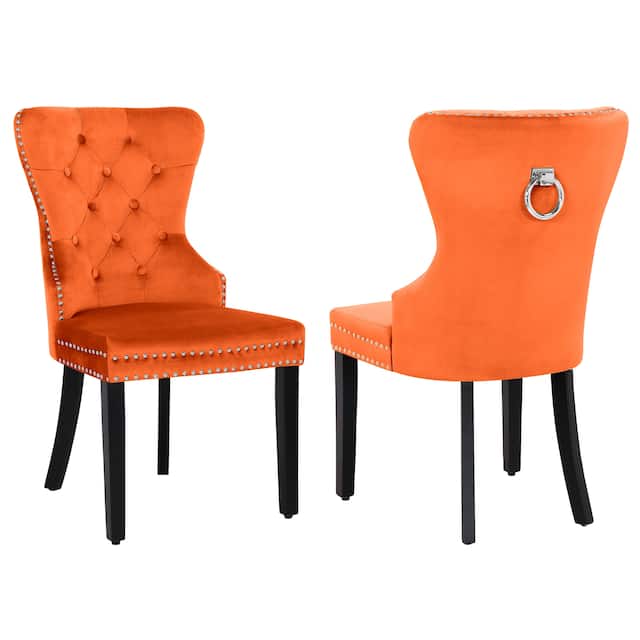 Grandview Tufted Upholstered Dining Chair (Set of 2) with Nailhead Trim and Ring Pull - Orange