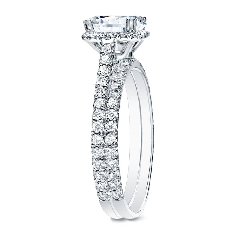 Auriya 2ctw Cushion-cut Halo Diamond Engagement Ring Set 14k Gold Certified