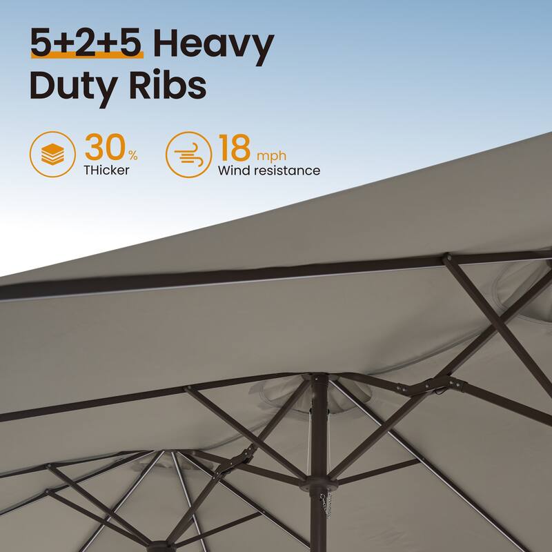 ​OVIOS 15ft Double Side Patio Outdoor Umbrella with Crank & LED Light