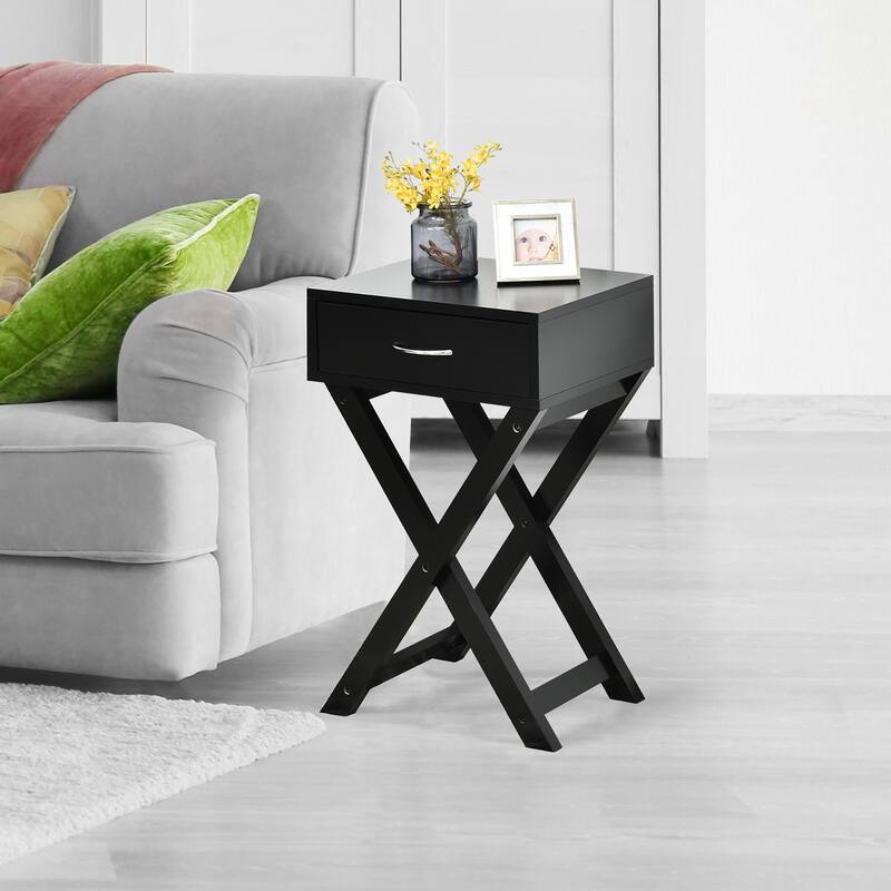 Costway Nightstand x-Shape Drawer Accent Side End Table Modern Home