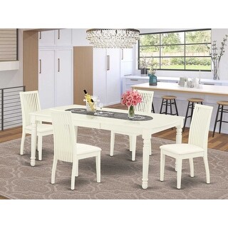 5-Piece Dining Set - Rectangle Table & 4 Linen Chairs - White Finish ...