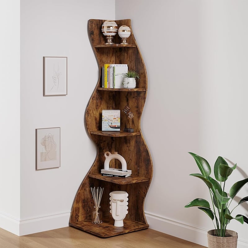 Corner Shelf Bookcase Bookshelf with Unique Shape for Living Room, Home Office