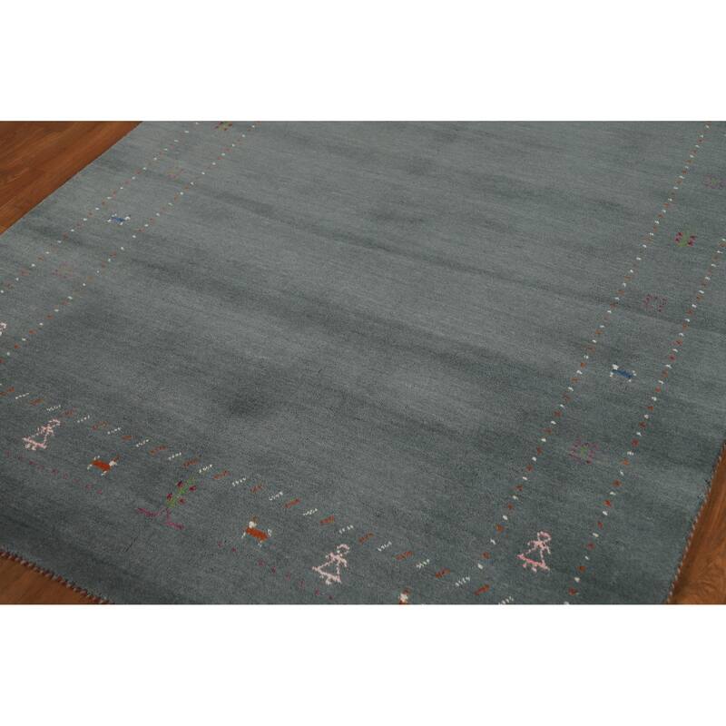 Hand Knotted Oriental 100% Wool Carpet Tribal Tribal Navy Blue & Blues Gabbeh Area Rug - 7' 8'' X 5' 0''