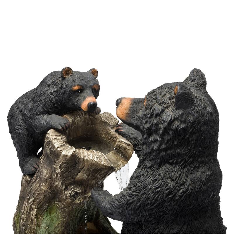 Alpine Corporation USA1132 26" Black Rustic Playful Bear and Cub Log Indoor Outdoor Water Fountain