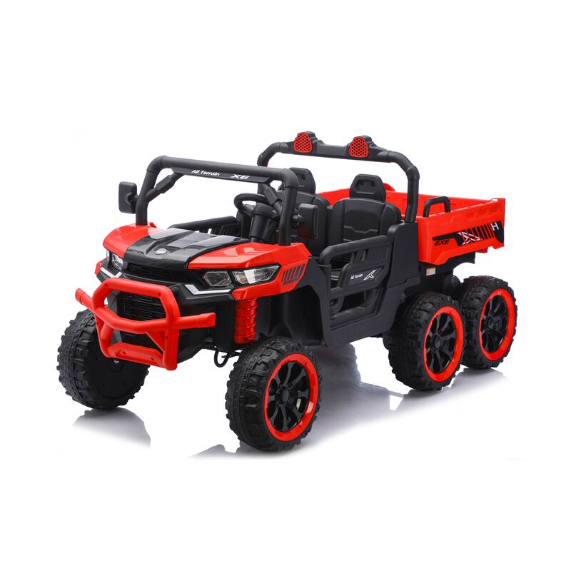 24V 2 Seater Ride on Dump Truck, 4WD 6-Wheel Ride on Toys with Remote Control, Ride on UTV Car with Electric Dump Bed - Red