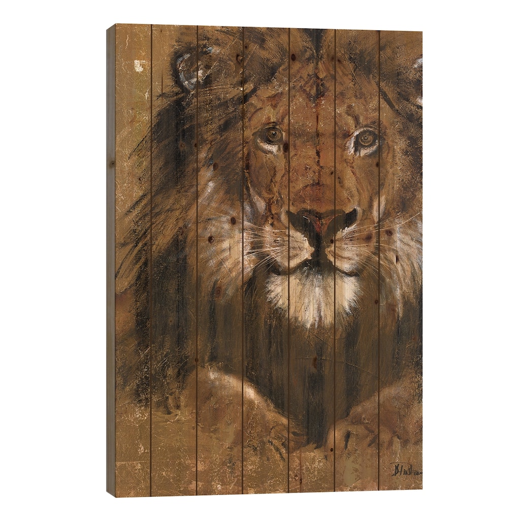 Gold Lion Print On Wood by Patricia Pinto - Multi-Color