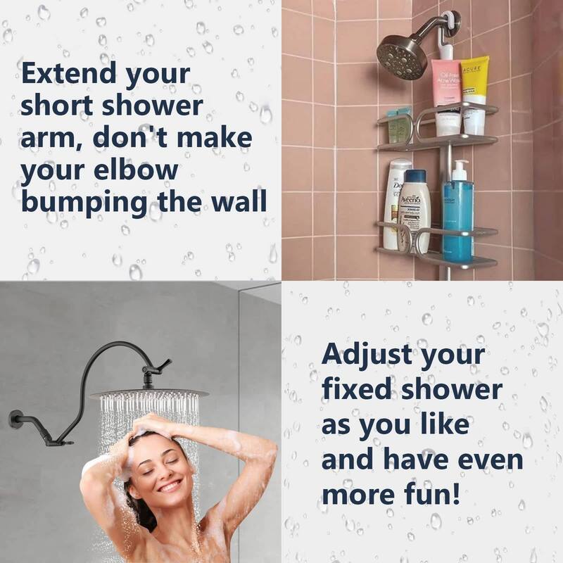 Bathlet 12" Rain Shower Head with Adjustable Height & Distance Extension Arm