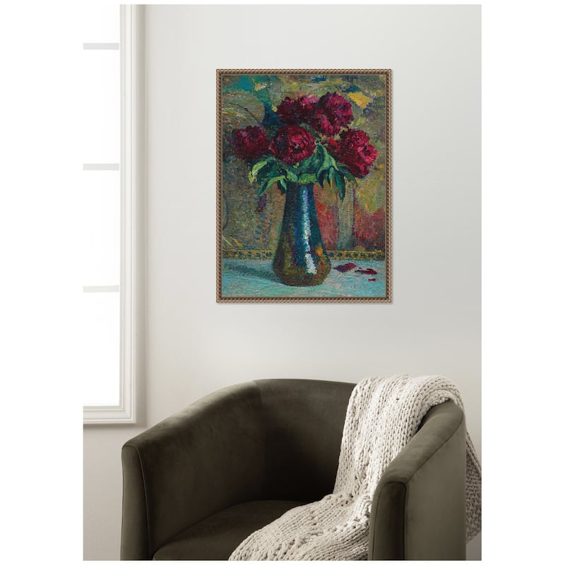 Kate and Laurel Pivoines rouges dans un vase Dalpayrat by Henri Martin by Nostalgia Prints Framed Canvas Wall Art Print