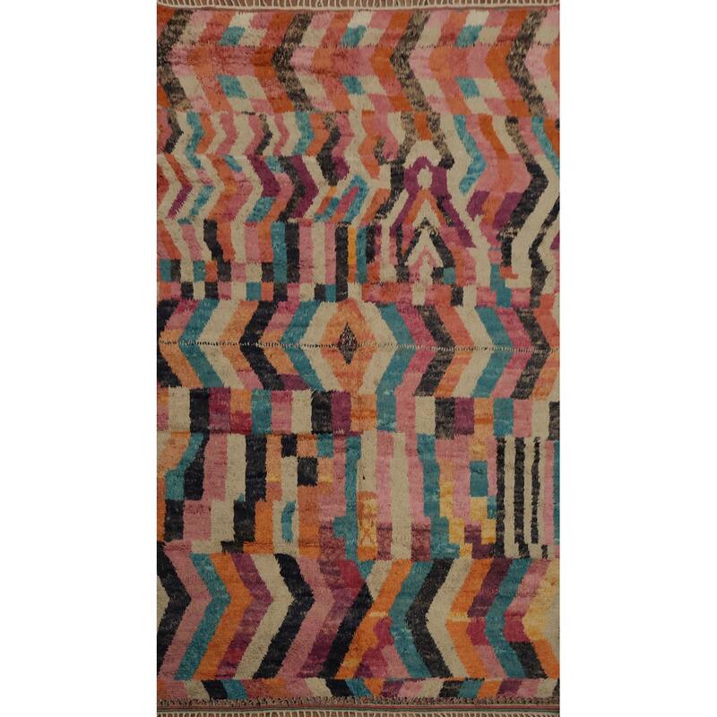 Hand Knotted Oriental 100% Wool Carpet Modern Geometric Multi-Colored Moroccan Area Rug - 12' 11'' X 8' 9''