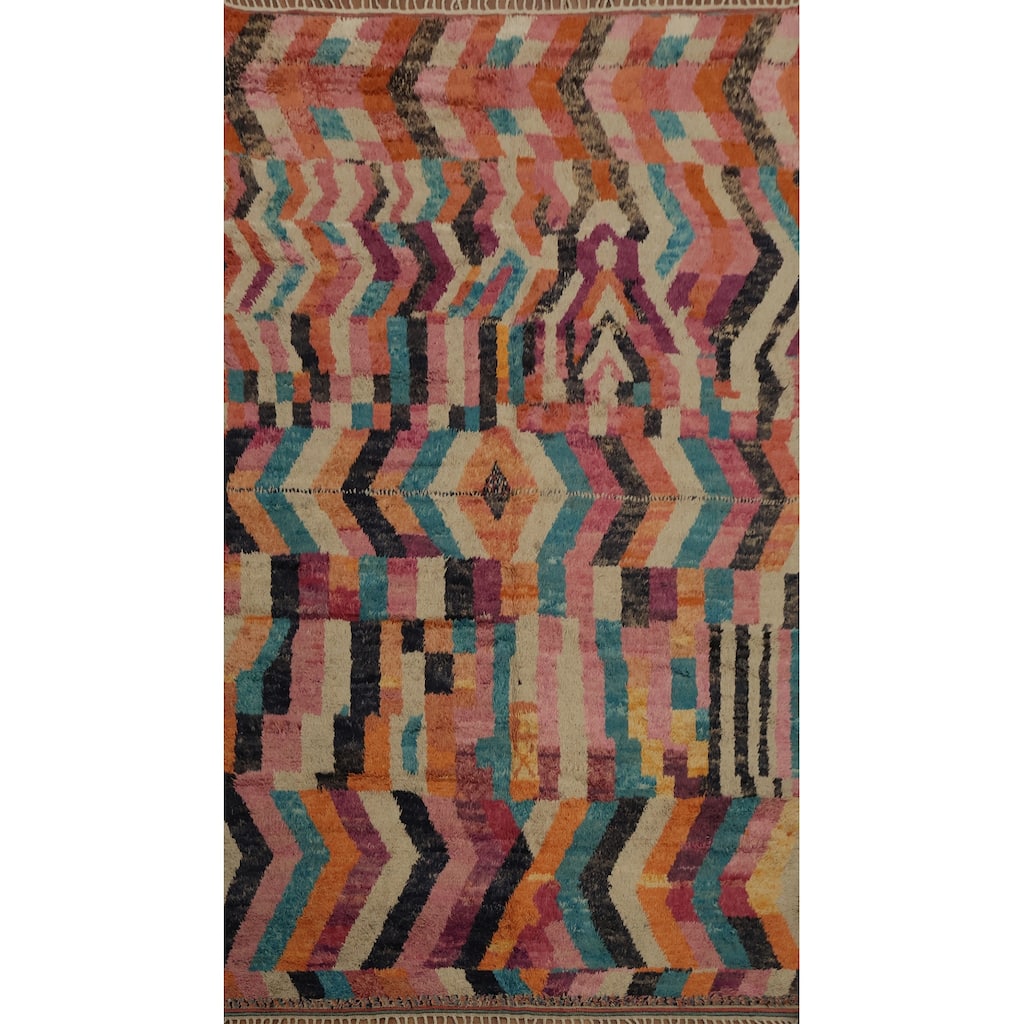 Hand Knotted Oriental 100% Wool Carpet Modern Geometric Multi-Colored Moroccan Area Rug - 12' 11'' X 8' 9''