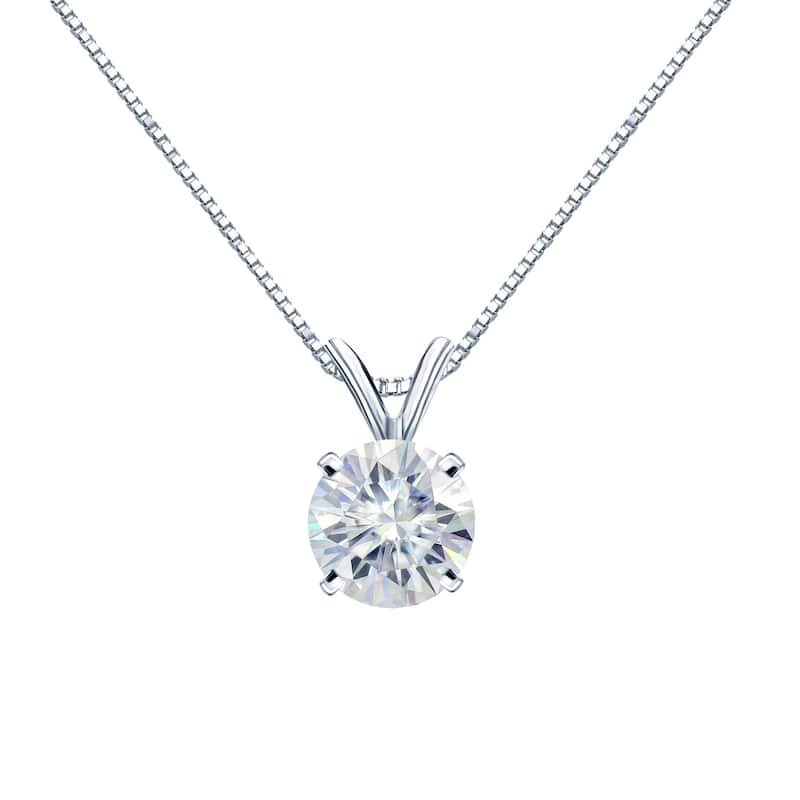 Auriya Platinum 3 1/2ctw Round Solitaire Moissanite Necklace - 9.8 mm