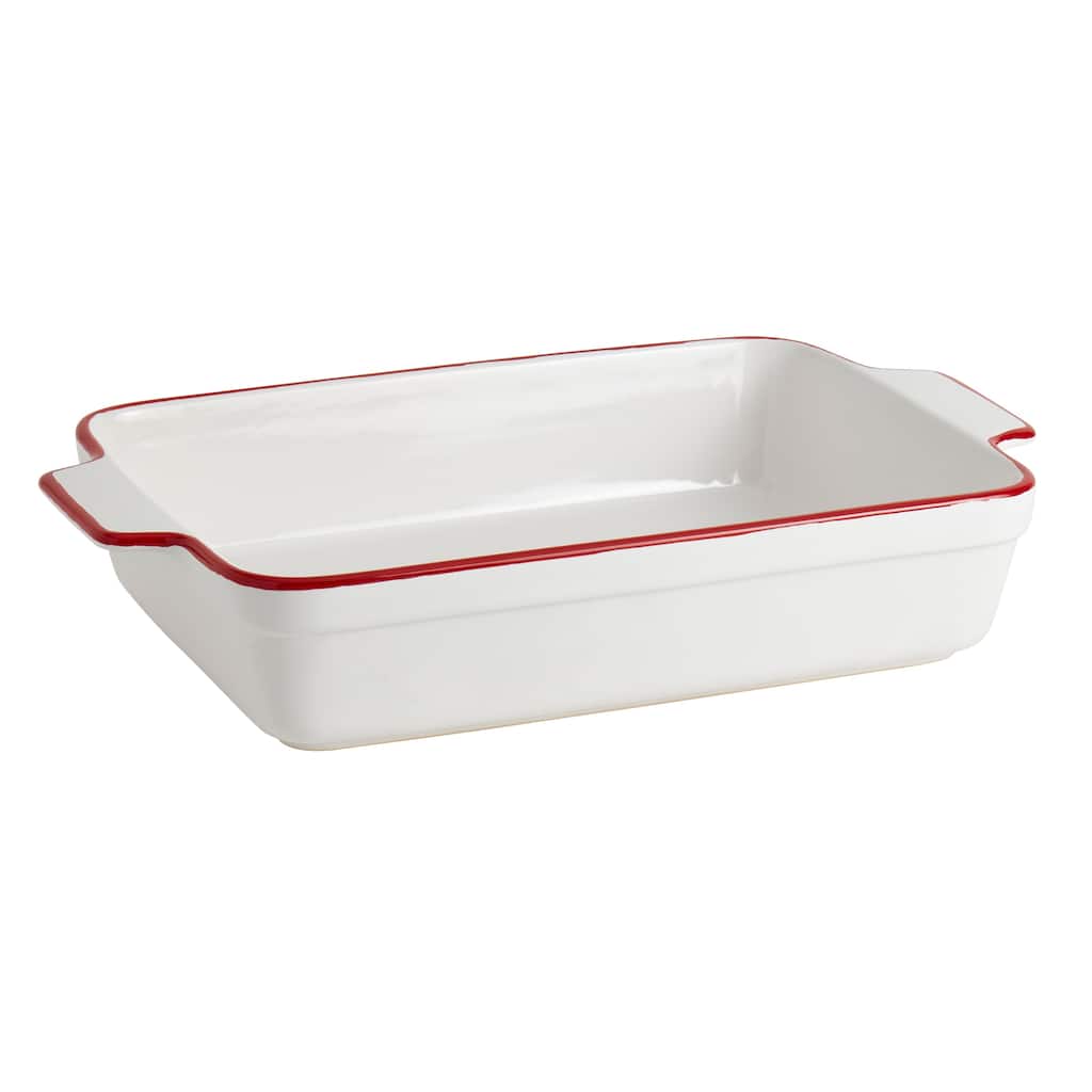 Denmark Tools for Cooks 14" x 8.75" Rect White Ceramic Baker w Red Rim