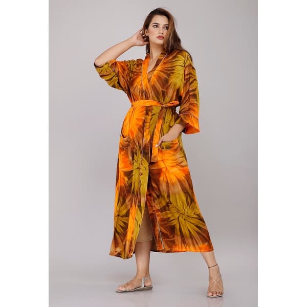 Oussum Womens Bathrobes Cotton Tie Dye One Size Full length robes with  Pockets Comfy Printed Long Kimono Robe Cover Up - Bed Bath & Beyond -  35276074