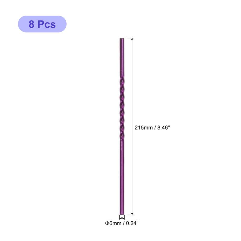 8Pcs 8.46" Long 0.24" Dia Stainless Steel Straws Straight Threaded - Purple