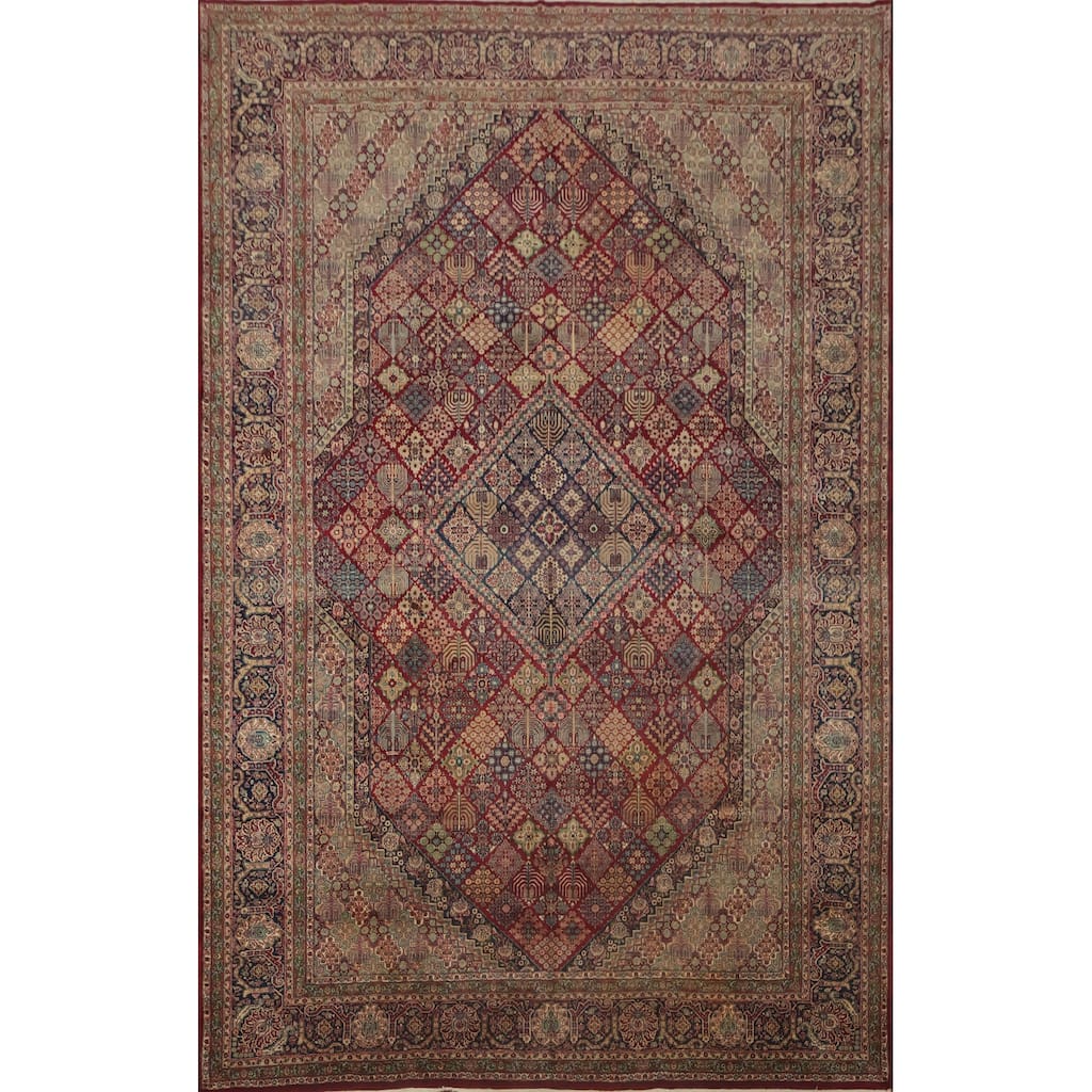 Hand Knotted Oriental 100% Wool Carpet Traditional Floral Red Isfahan Area Rug - 14' 9'' X 10' 5''