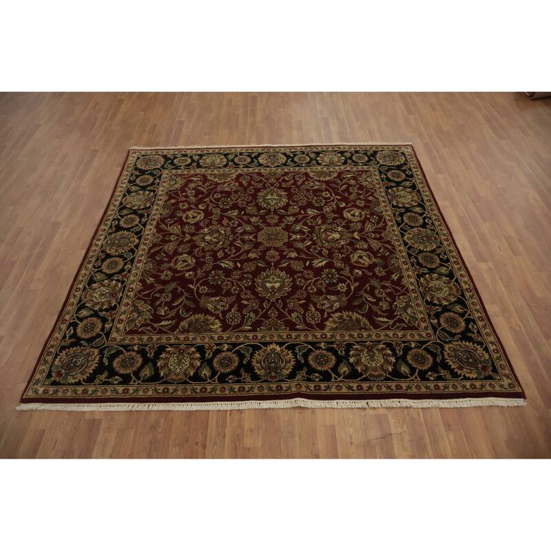 Hand Knotted Oriental 100% Wool Carpet Traditional All-Over Red Agra Area Rug - 7' 10'' X 7' 11''