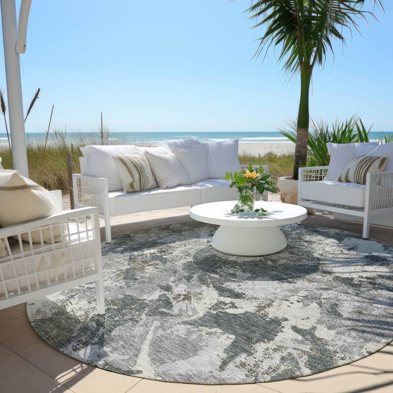 Machine Washable Indoor/ Outdoor Chantille Abstract Contemporary Rug - Charcoal - 8' x 8'
