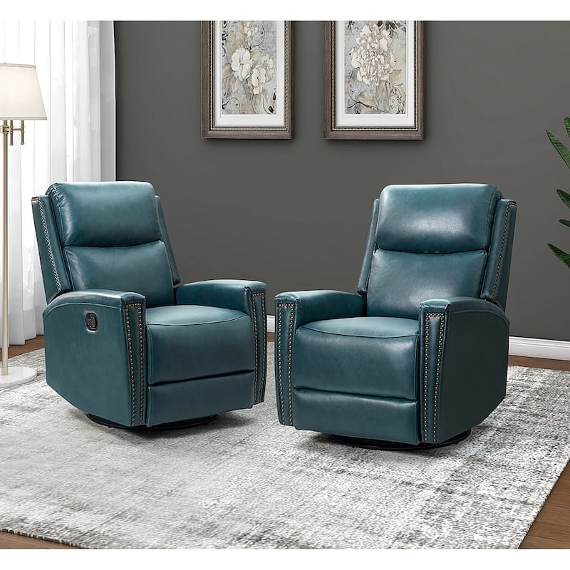 Fiacro 30.31"Wide Modern Genuine Leather Wingback Swivel Rocker Recliner with Nailhead Trims, Set of 2