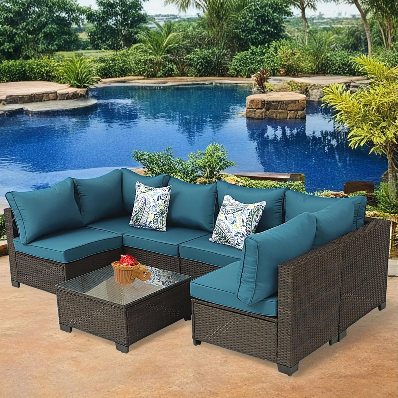 Outdoor sectional blue cushions on sale
