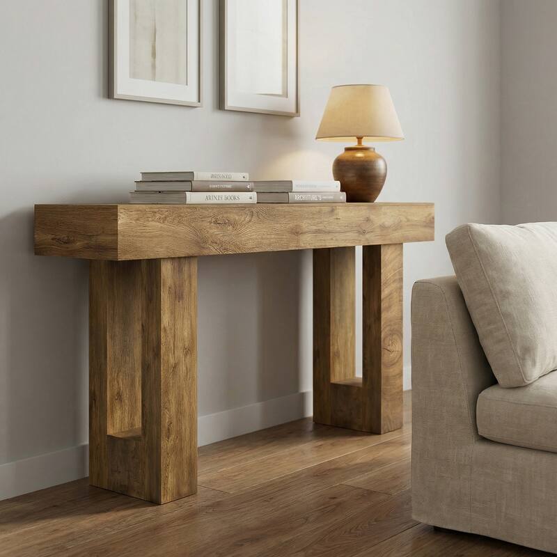 Anmytek Farmhouse Console Table,Wooden Rectangular Sofa Table Behind Couch for Entrance