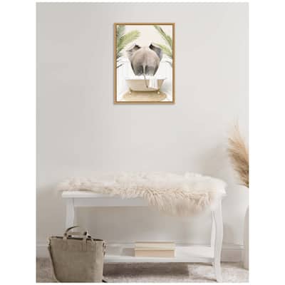 Kate and Laurel Sylvie Elephant Back in Palm Bathtub Framed Canvas by Amy Peterson