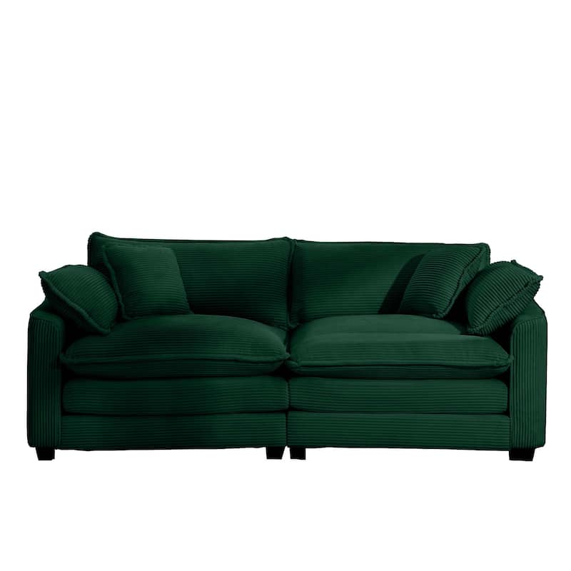 Corduroy Fabric Upholstered Loveseat Sofa, Deep Seat Sectional Sofa with 4 Pillows, 2-Seater Sofa with Removable Armrests