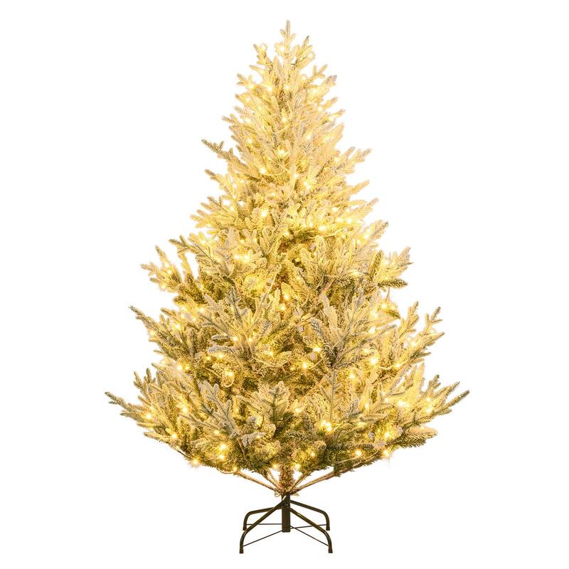 Costway 6/7/8 FT Artificial Christmas Tree with 762/1074/1470 Flocked - See Details - White & Green