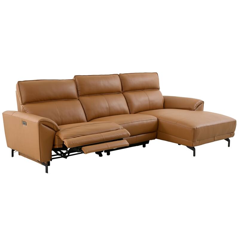 Furniture of America Fynae Modern Leather L-Shaped Sectional Recliner with Chaise and USB Ports
