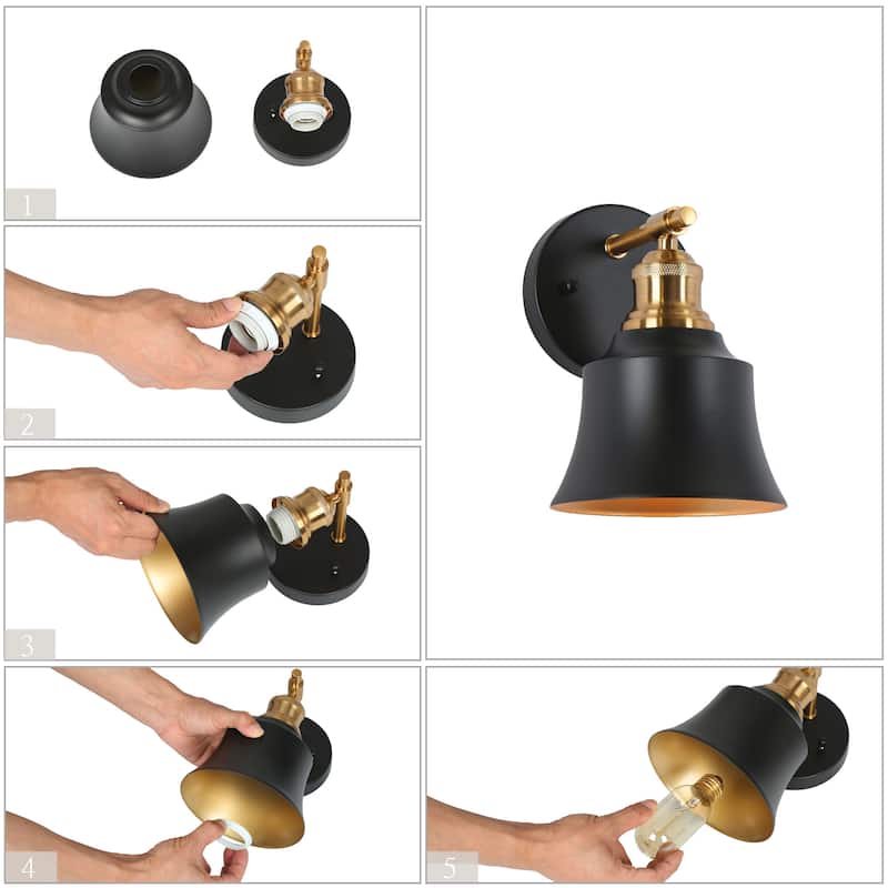 Bellee Modern Farmhouse 1-light Black Gold Wall Light Dimmable Metal Sconce