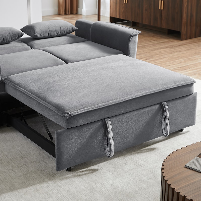 3-in-1 Convertible Sleeper Sofa with Pull-Out Bed, Loveseat Sofa Bed with 3-Level Adjustable Backrest