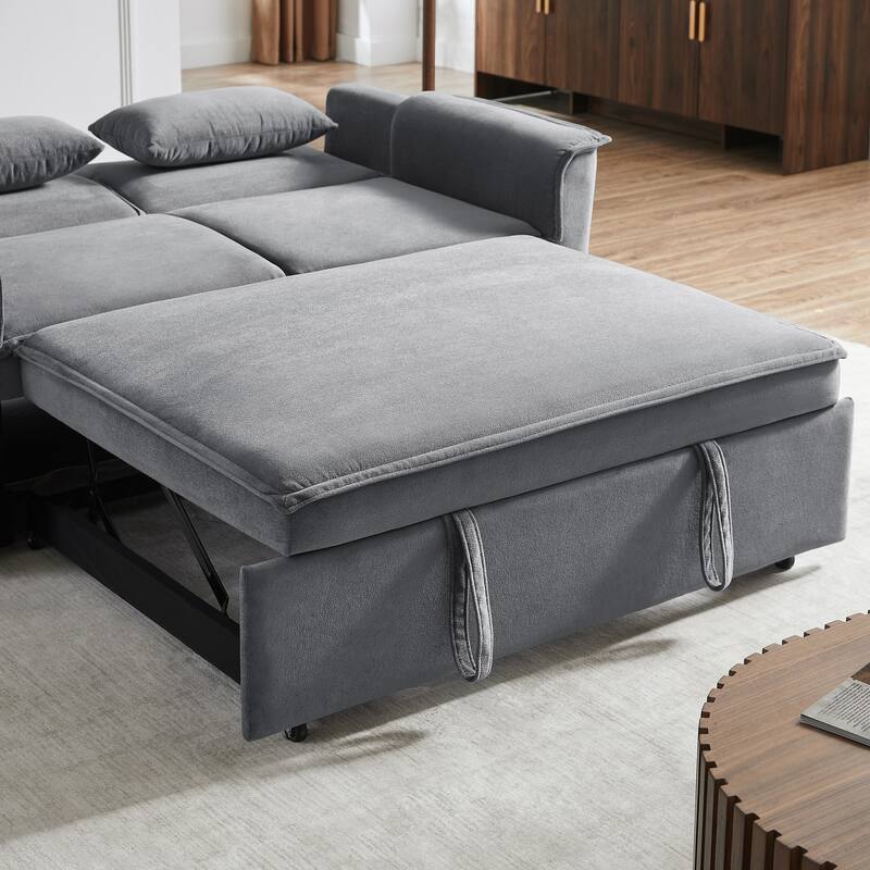 55" Fabric Sofa Bed with Sleeper, Adjustable Backrest & 2 Lumbar Pillows