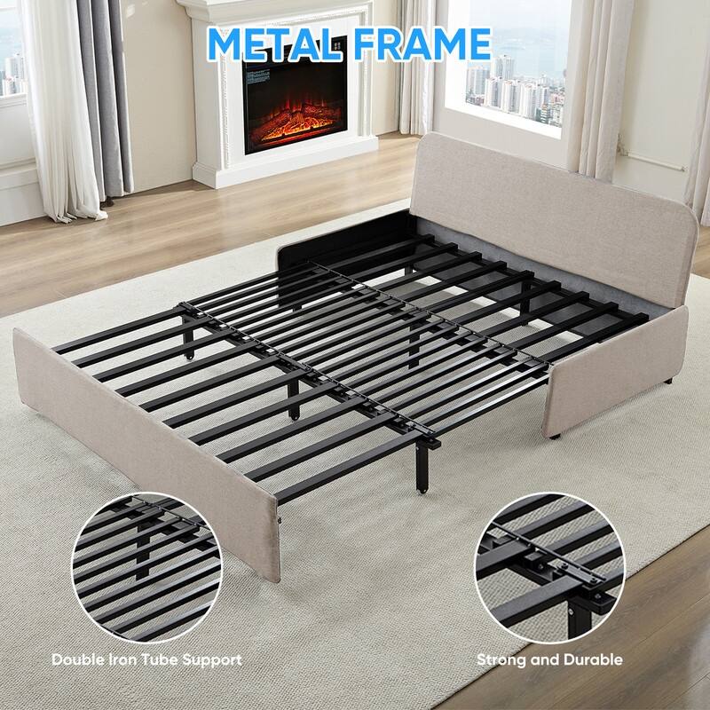Mixoy Full/Queen Size Sofa Bed,2 in 1 Convertible Linen 1-Seater/Loveseat Sleeper Sofa Couch with Cushions