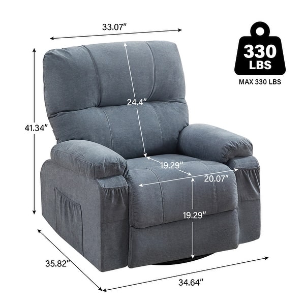 dimension image slide 2 of 3, 360° Swivel Chair, Upholstered Recliner Chair with Adjustable Backrest Massage Reclining Chai for Living Room Lounge Chair