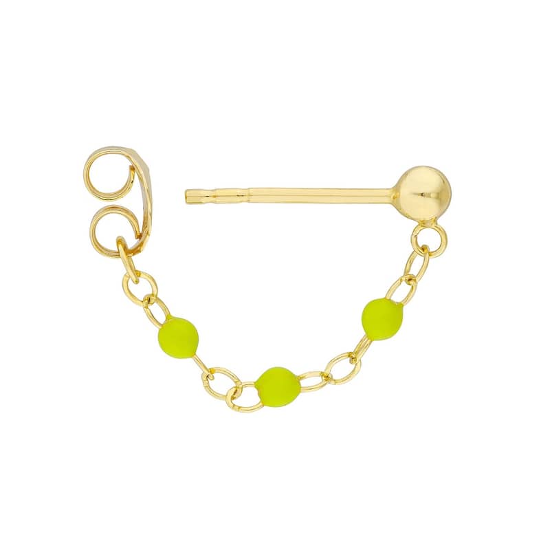Curata 14k Yellow Gold Front To Back 3 Beads Green Enamel Earrings