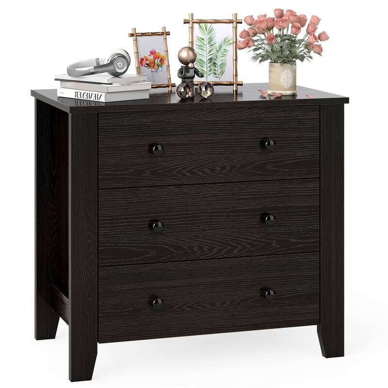 3-Drawer Dark Brown Engineered Wood Dresser with Smooth Metal Rails for Living Room