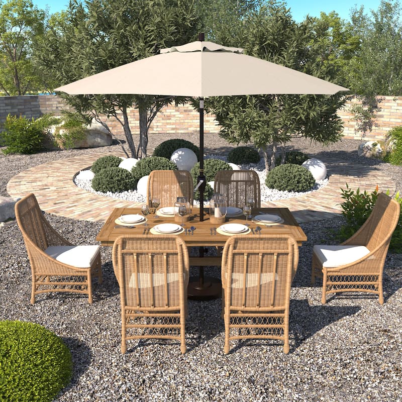 California Umbrella 9-foot Round Crank Lift, Push ButtonTilt, Bronze Frame Finish, Aluminum Patio Umbrella with Sunbrella Fabric