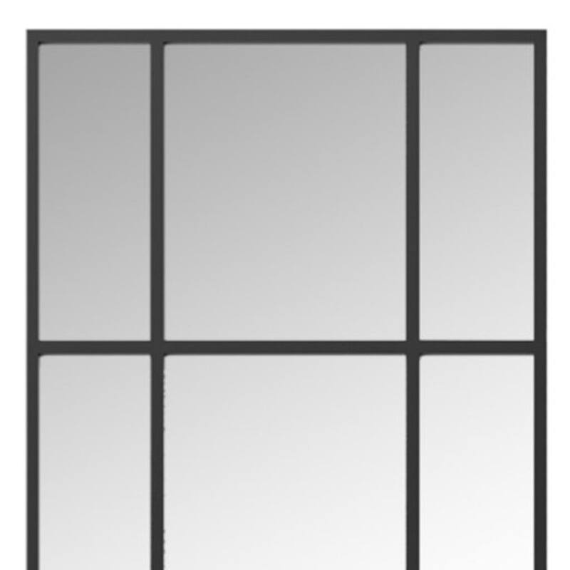 HomeRoots 63" Black Iron Window Pane Geometric Framed Full Length Hanging Mirror - 24.00 in. x 63.00 in. x 0.78 in.
