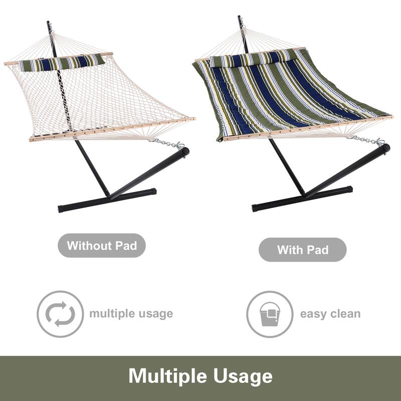 Hammock Double Hammock with Stand, Two Person Cotton Rope Hammock