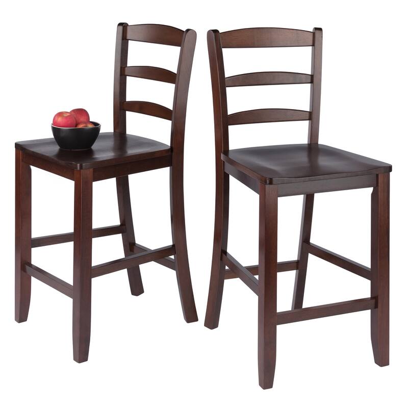 2-Pc Ladder-back Counter Stool Set, Walnut - 16.44 x 19.67 x 39.44 inches